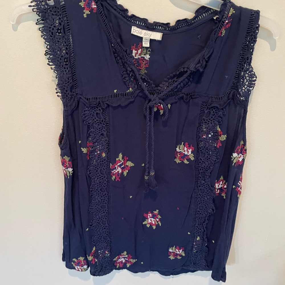 Boho Navy Embroidered Top by Pale Sky